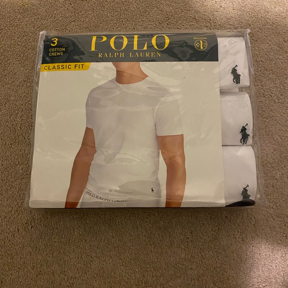 POLO RALPH LAUREN 3-PACK CLASSIC FIT COTTON CREW WHITE T-SHIRTS SIZE LARGE NEW